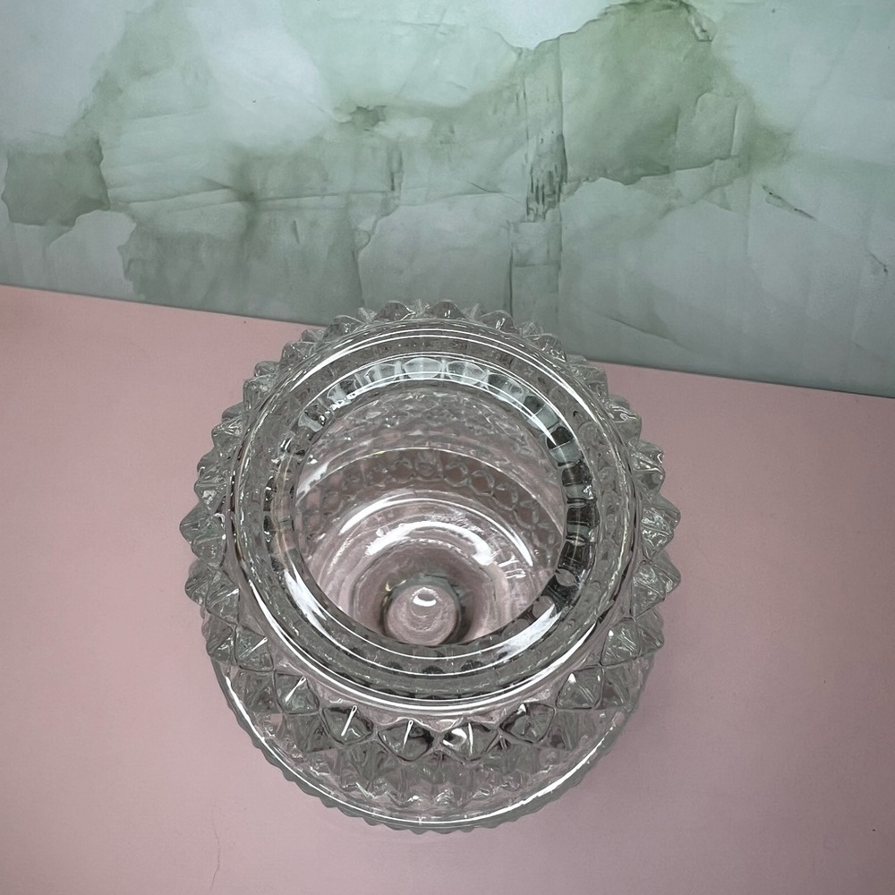 Vintage Indiana Glass Diamond Point Clear Fairy Lamp 2 Pc Candle Votive Holder - Picture 7 of 8
